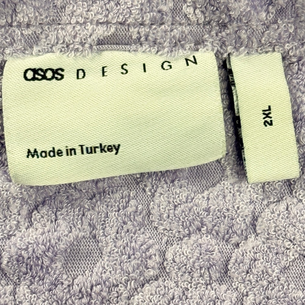 ASOS DESIGN Mens 2XL Lilac Towelling Textured Revere Collar Shirt Short Sleeve - Picture 7 of 10